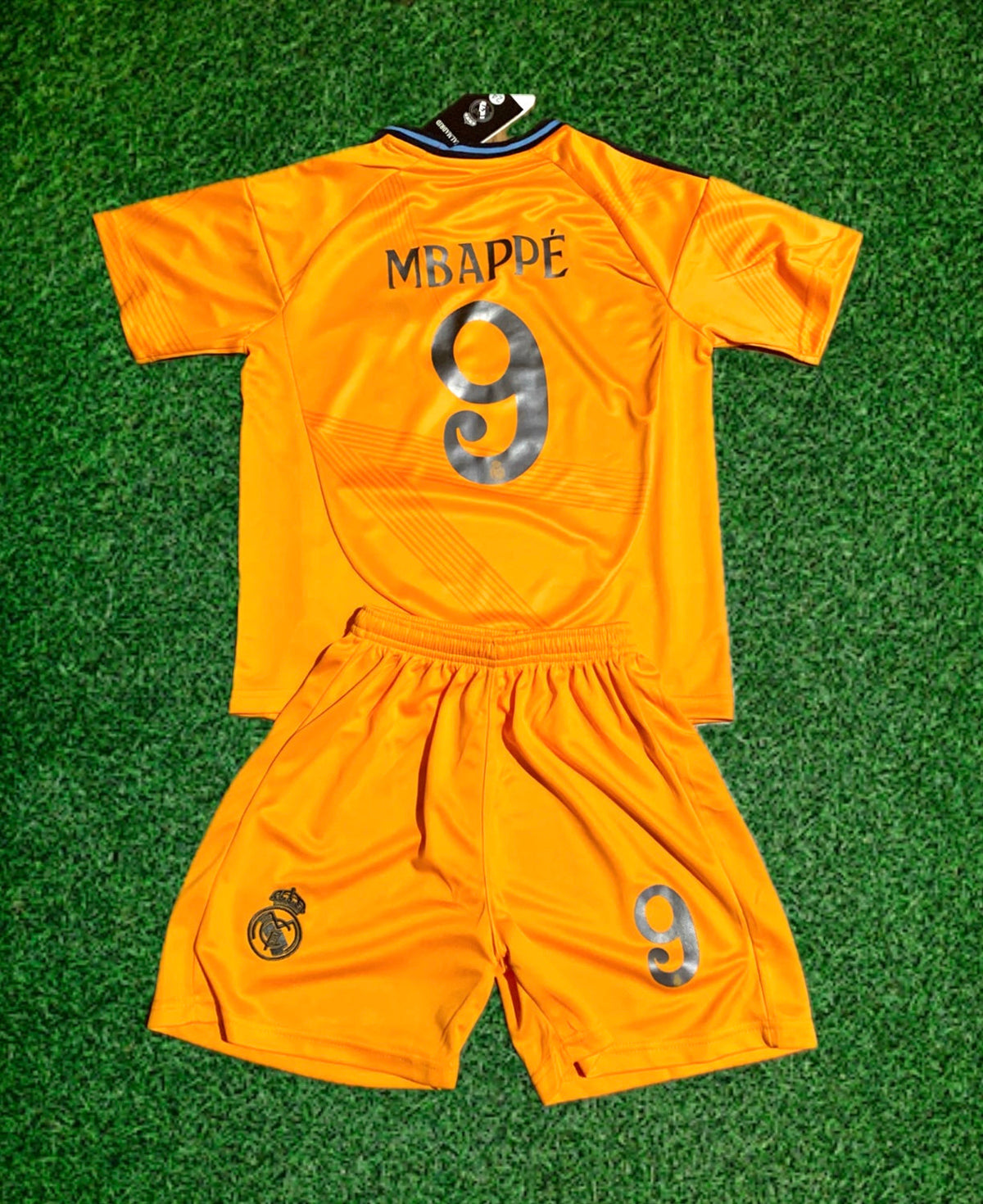 Kylian Mbappe Real Madrid Kids Jersey - Orange 3rd Kit