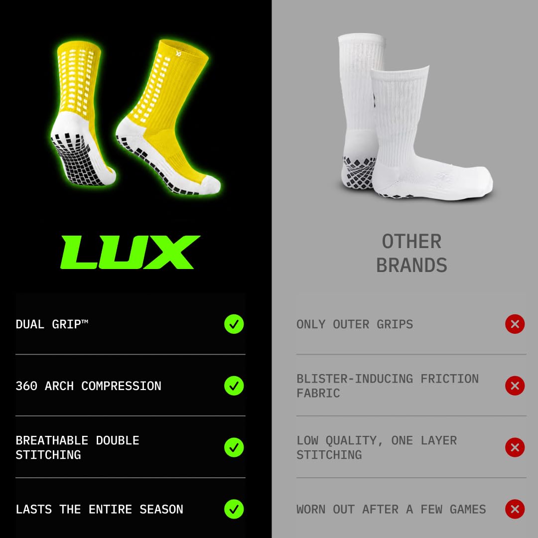 Lux Dual Grip Soccer Socks for Men & Women - DualGrip Engineered for Performance & Comfort - Anti-Slip Grip Socks for Soccer
