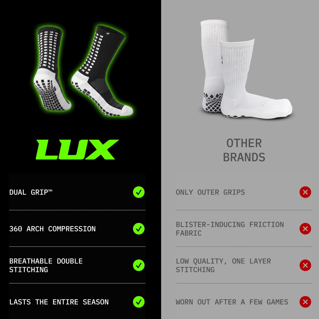 Lux Dual Grip Soccer Socks for Men & Women - DualGrip Engineered for Performance & Comfort - Anti-Slip Grip Socks for Soccer