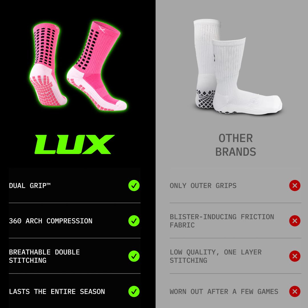 Lux Dual Grip Soccer Socks for Men & Women - DualGrip Engineered for Performance & Comfort - Anti-Slip Grip Socks for Soccer