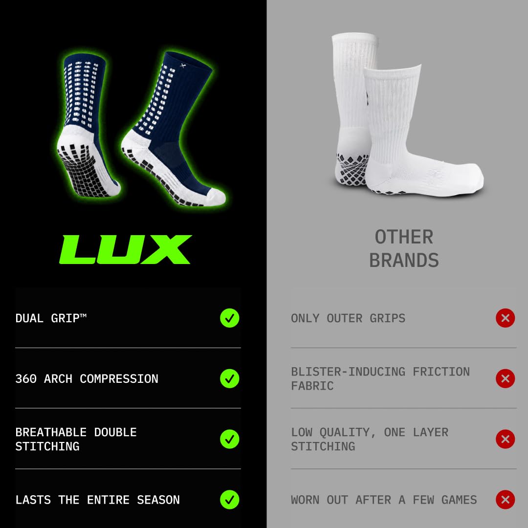 Lux Dual Grip Soccer Socks for Men & Women - DualGrip Engineered for Performance & Comfort - Anti-Slip Grip Socks for Soccer