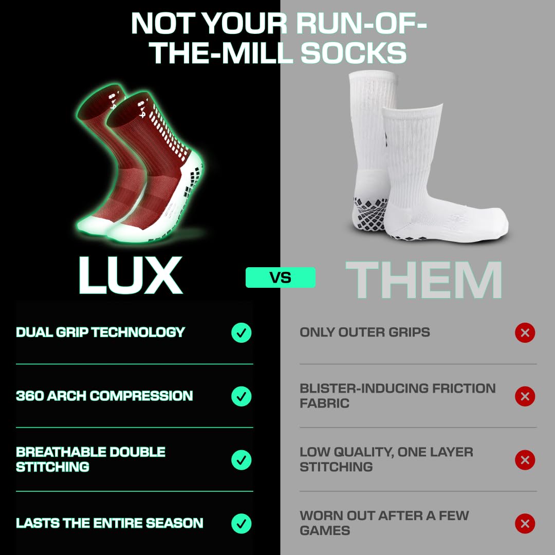Lux Dual Grip Soccer Socks for Men & Women - DualGrip Engineered for Performance & Comfort - Anti-Slip Grip Socks for Soccer