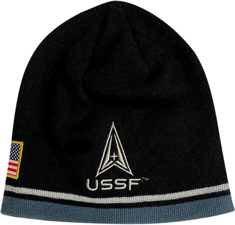 Icon Sports U.S. Military Beanie – Official Embroidered Flag Patch Warm Winter Knit Cap Adult Unisex Hats for Men Women (U.S. Space Force/Black, One Size)