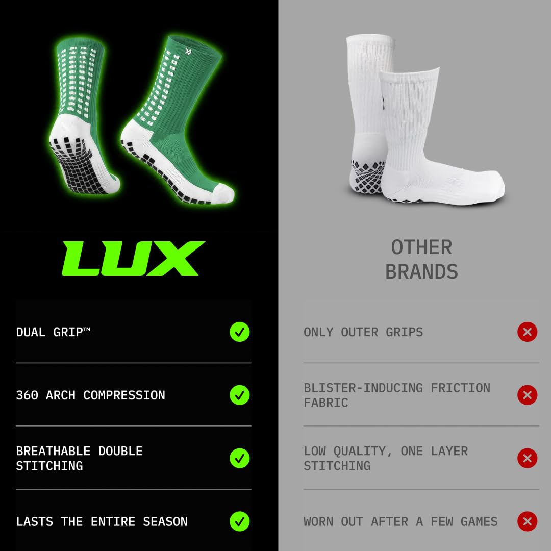Lux Dual Grip Soccer Socks for Men & Women - DualGrip Engineered for Performance & Comfort - Anti-Slip Grip Socks for Soccer