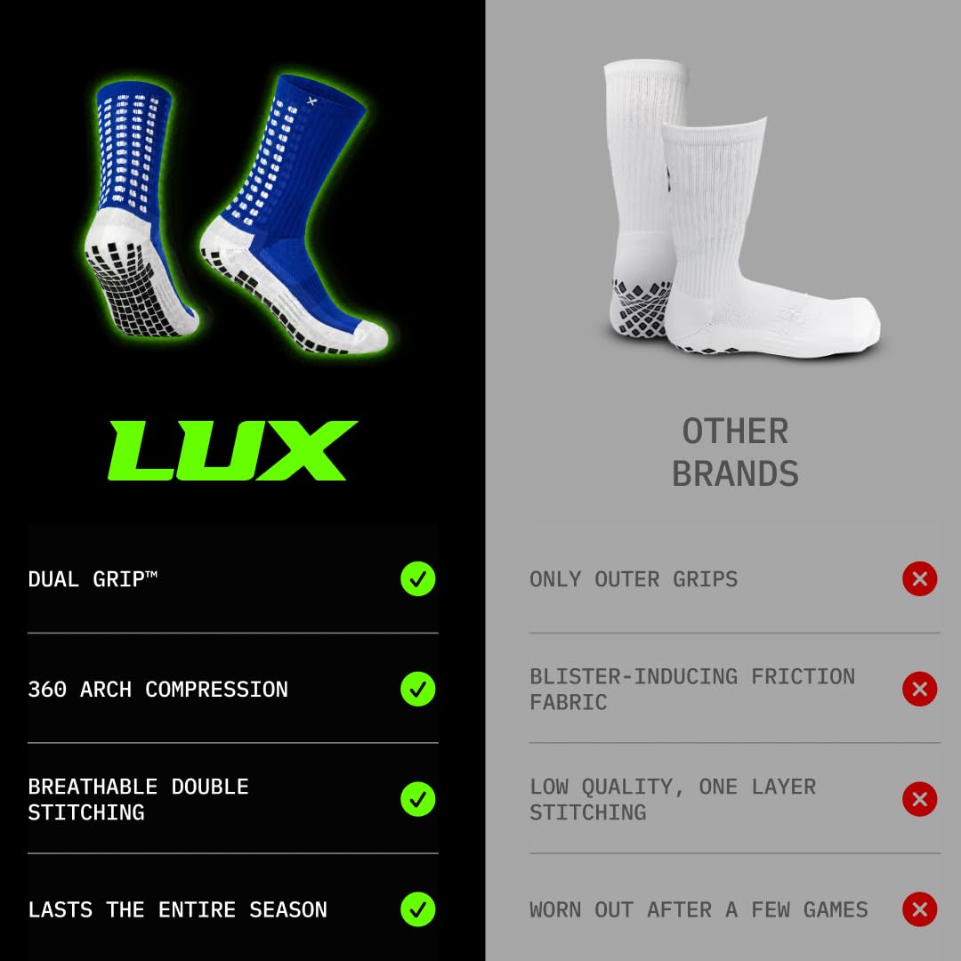 Lux Dual Grip Soccer Socks for Men & Women - DualGrip Engineered for Performance & Comfort - Anti-Slip Grip Socks for Soccer