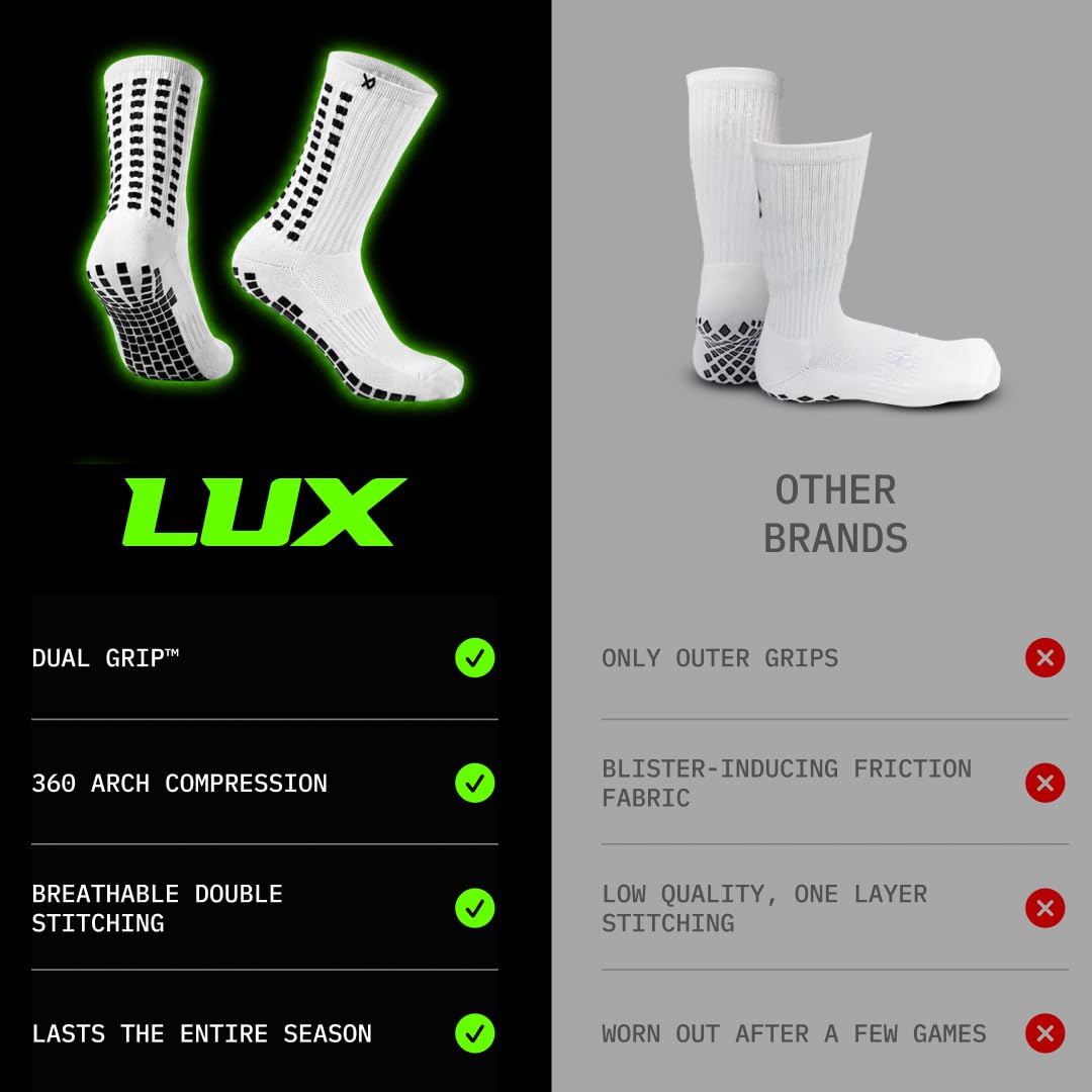 Lux Dual Grip Soccer Socks for Men & Women - DualGrip Engineered for Performance & Comfort - Anti-Slip Grip Socks for Soccer