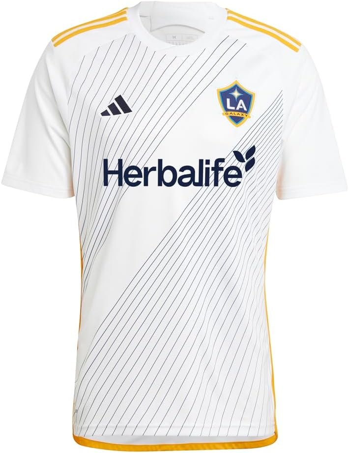 adidas Mens La Galaxy Home Crew Neck Short Sleeve Jersey Football Casual - White - Size S