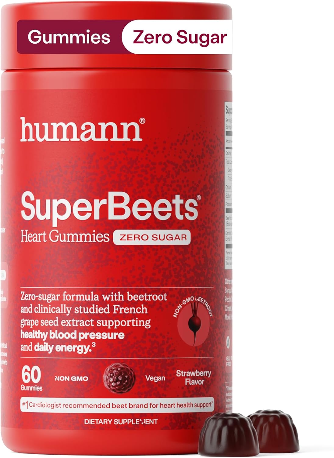 HumanN SuperBeets Heart Gummies Zero Sugar - Beet Gummy with Energy Support, Grape Seed Extract & Beetroot Powder - 60 Count