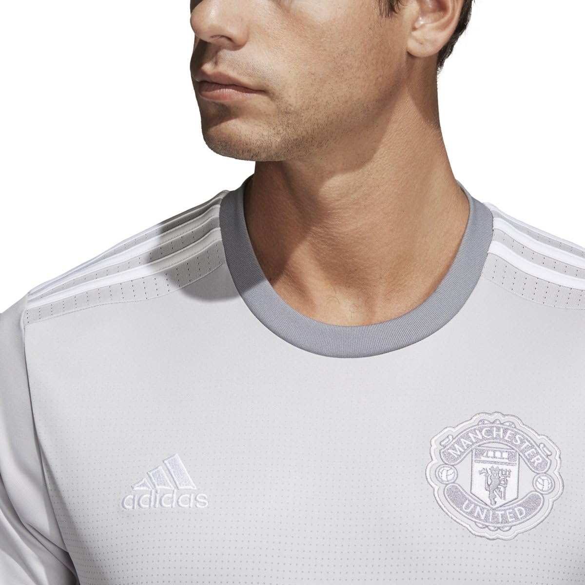 adidas Mens Manchester United Replica Third Jersey (Small) Solid Grey / White / Grey