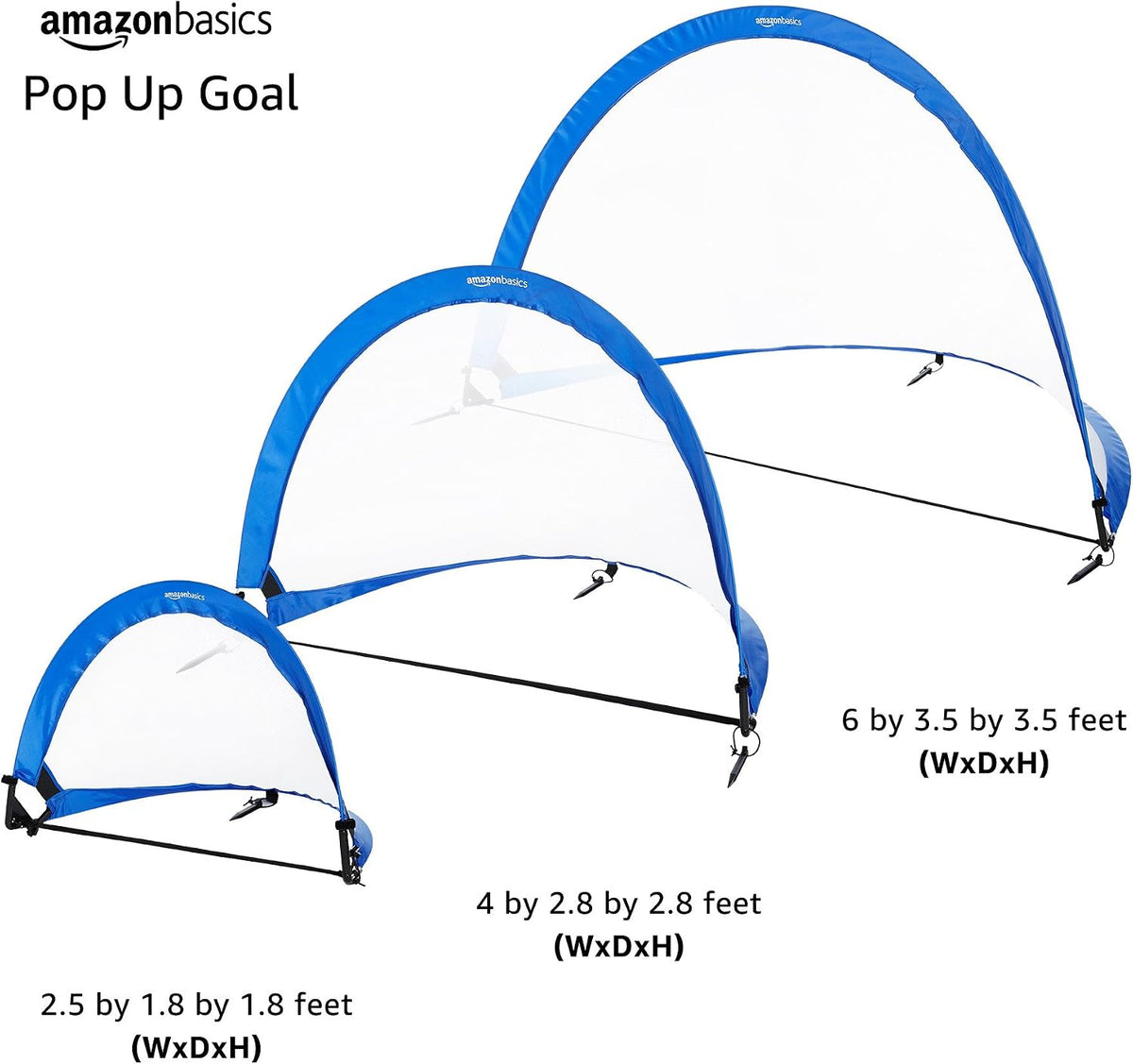 Amazon Basics Portable Pop Up Soccer Goal Set for Kids, Training Equipment, Outdoor Sports Games, Backyard Soccer, Blue, 2-Pack