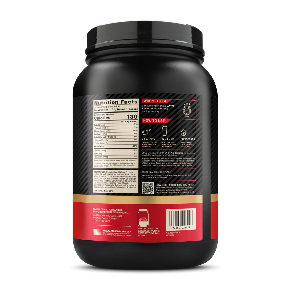 Optimum Nutrition Gold Standard Whey Protein, Double Rich Chocolate, 2 LB