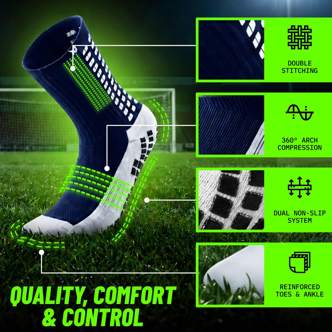 Lux Dual Grip Soccer Socks for Men & Women - DualGrip Engineered for Performance & Comfort - Anti-Slip Grip Socks for Soccer