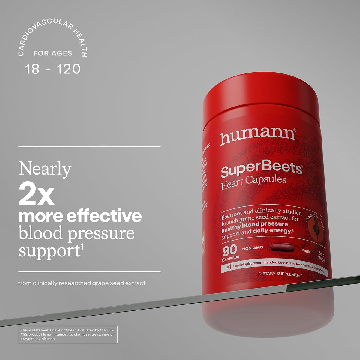 HumanN SuperBeets Beet Root Capsules Quick Release 1000mg, 90 Ct