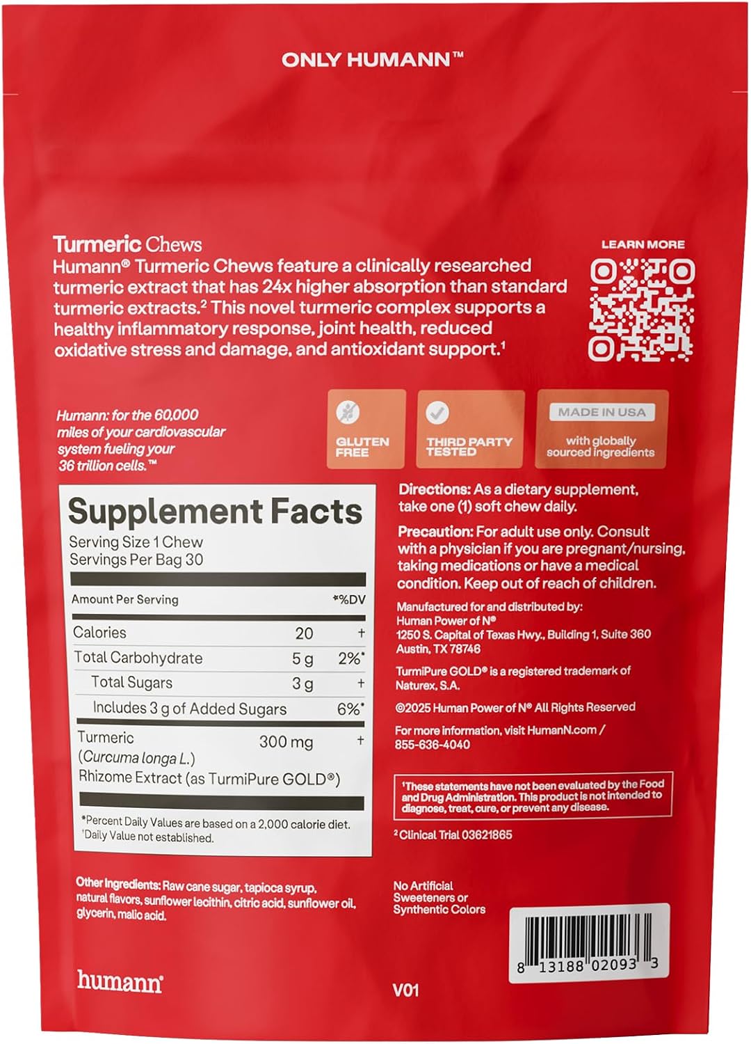 HumanN Turmeric Chews, Curcumin Complex, Orange Citrus Flavor, 30 Ct