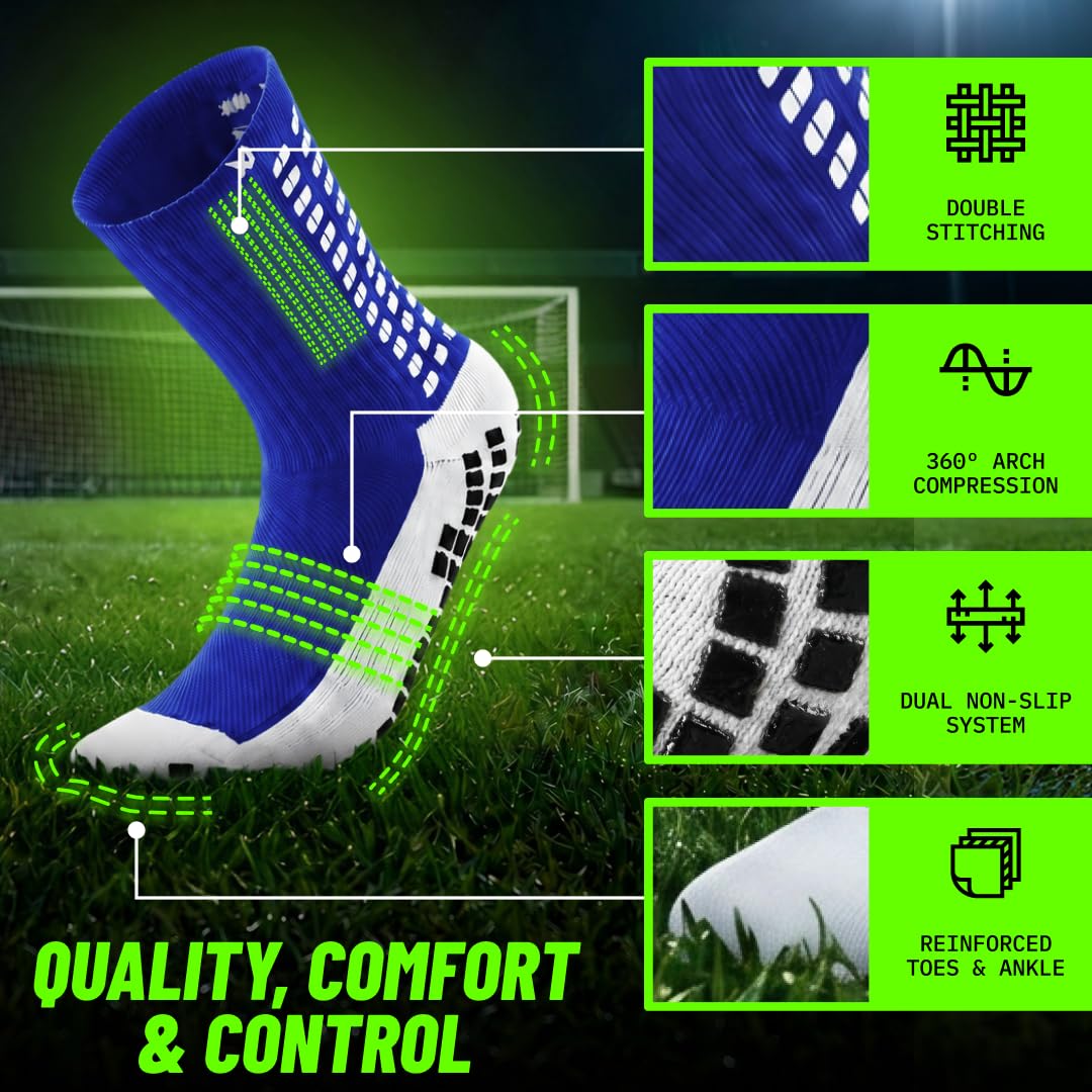 Lux Dual Grip Soccer Socks for Men & Women - DualGrip Engineered for Performance & Comfort - Anti-Slip Grip Socks for Soccer