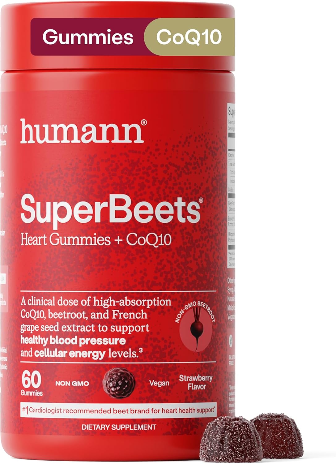 HumanN SuperBeets 5-in-1 Heart Gummies + 3X Absorption 150mg CoQ10, 60 Ct