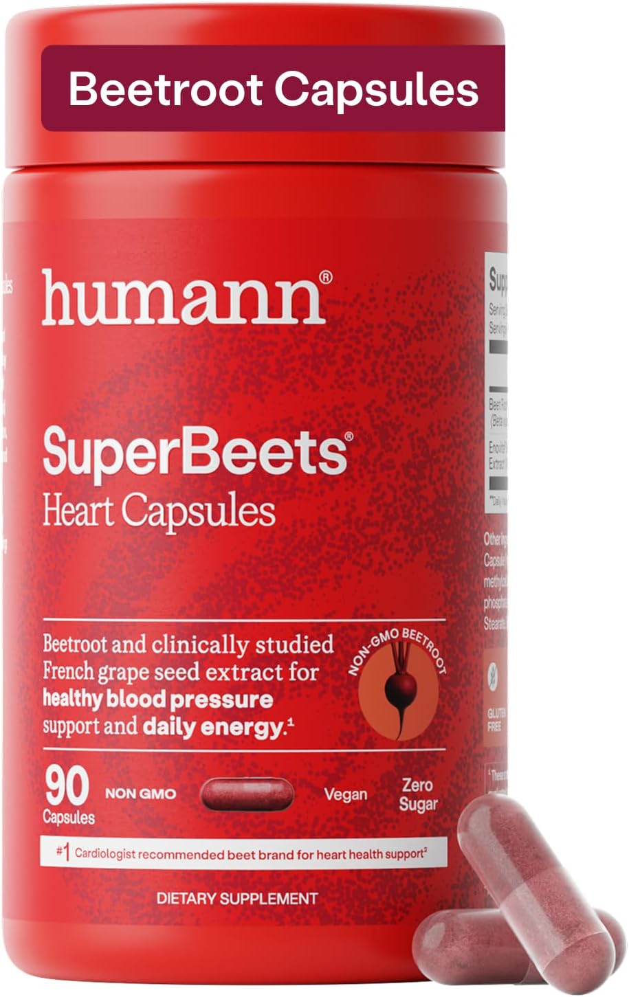 HumanN SuperBeets Beet Root Capsules Quick Release 1000mg, 90 Ct