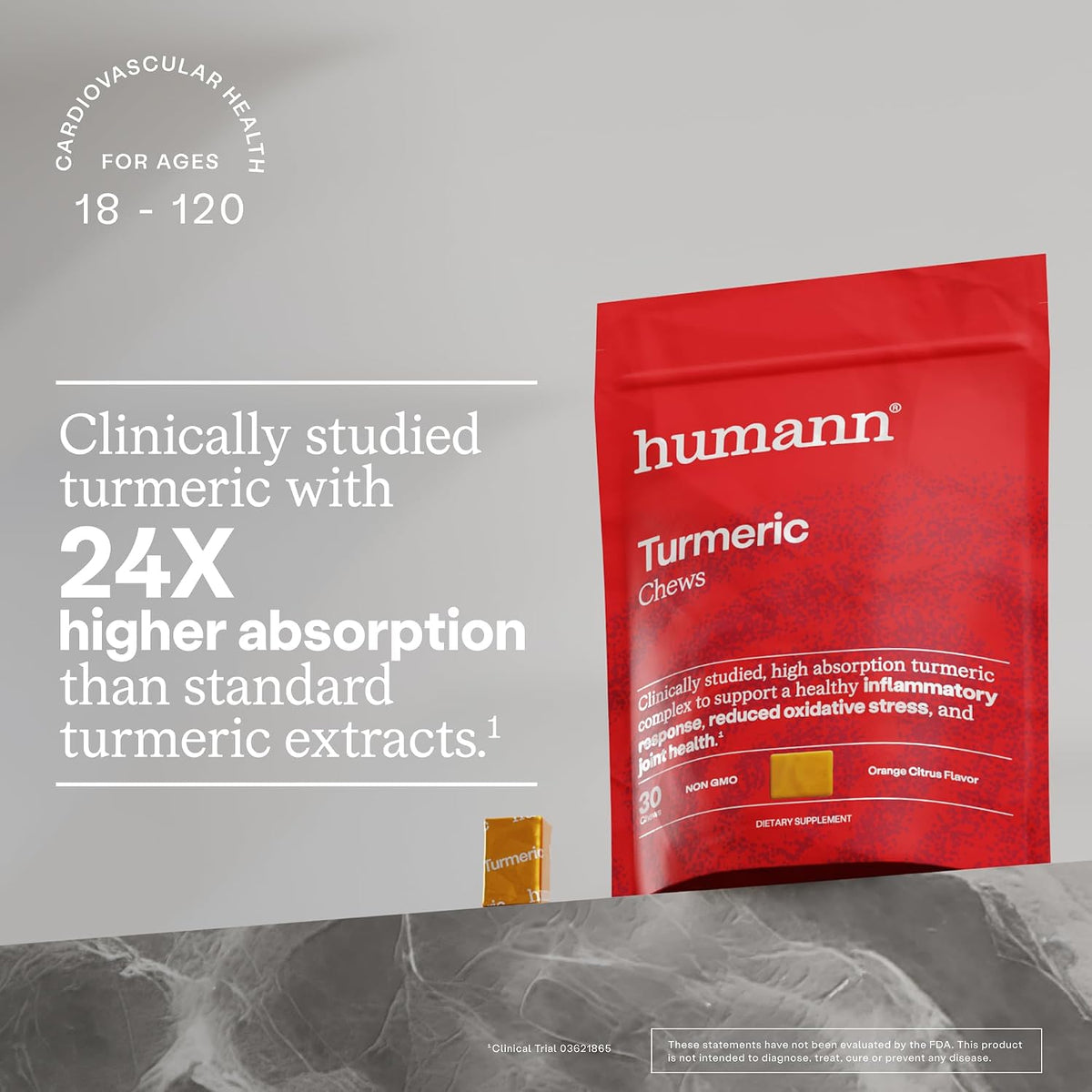 HumanN Turmeric Chews, Curcumin Complex, Orange Citrus Flavor, 30 Ct
