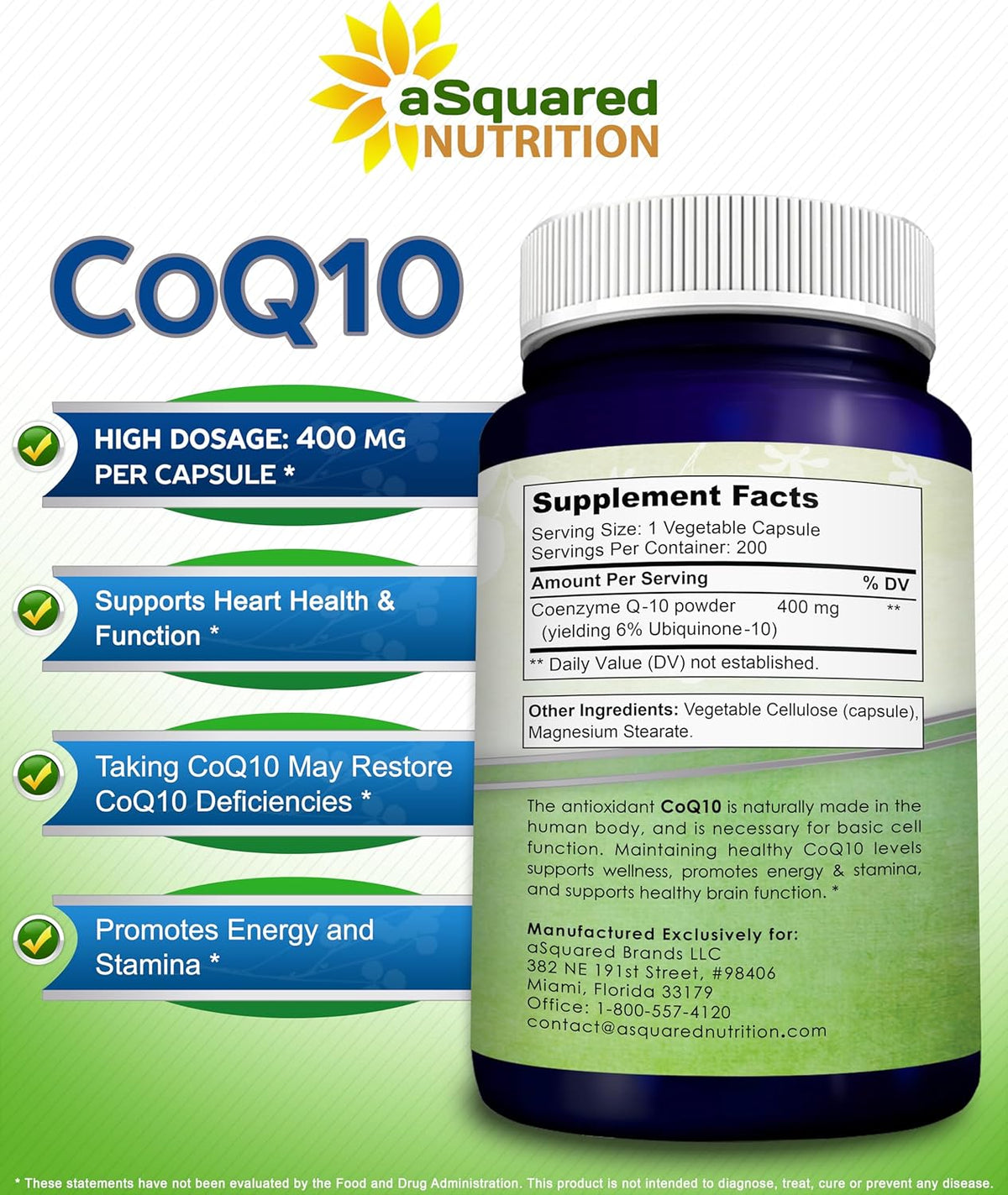 CoQ10 400mg - 200 Capsules - Co Q 10 Supplement - Coenzyme Q10 Pills - CQ10