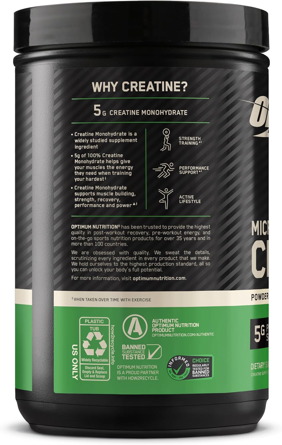 Optimum Nutrition Creatine Monohydrate Powder, Unflavored, 1.32 LB