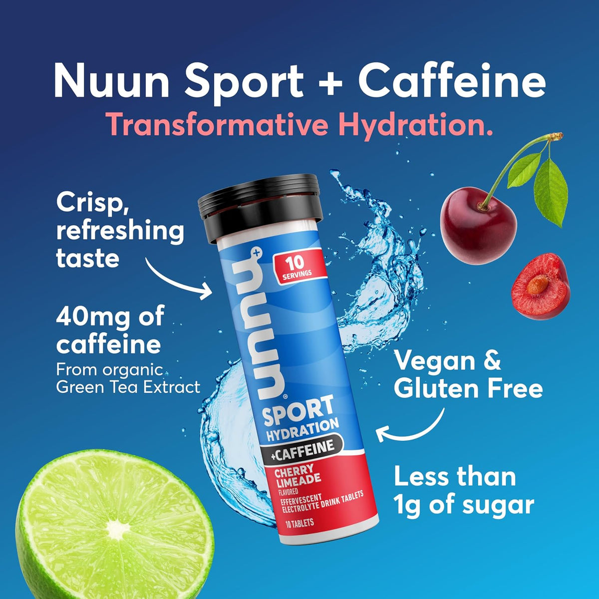 Nuun Sport Electrolyte Tablets with Caffeine Cherry Limeade, 8 Pack