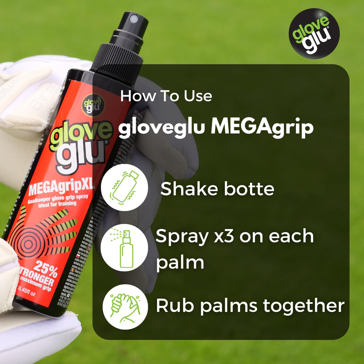 Gloveglu MEGAgrip Goalkeeper Glove Grip Spray | Advanced Goalkeeper Glove Palm Grip Reviver | Improved Catching & Better Ball Handling