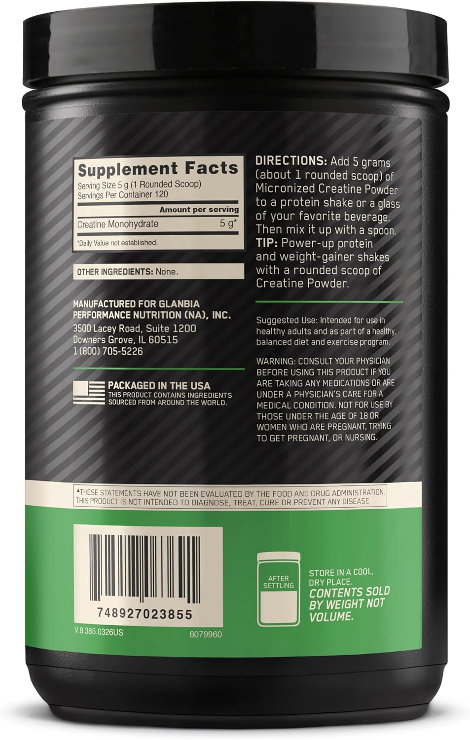 Optimum Nutrition Creatine Monohydrate Powder, Unflavored, 1.32 LB