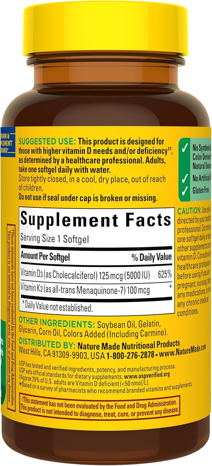Nature Made Vitamin D3 K2 Supplement, 30 Softgels