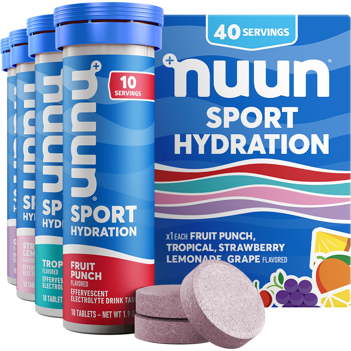 Nuun Sport Electrolyte Tablets with Magnesium, Calcium, Potassium, Chloride & Sodium, Gluten Free & Vegan, Mixed Flavors, 6 Pack (60 Servings Total)