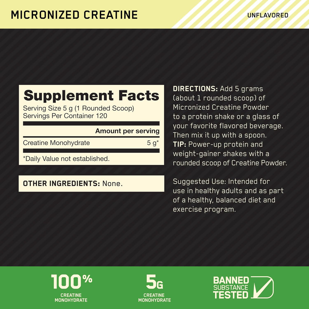 Optimum Nutrition Creatine Monohydrate Powder, Unflavored, 1.32 LB