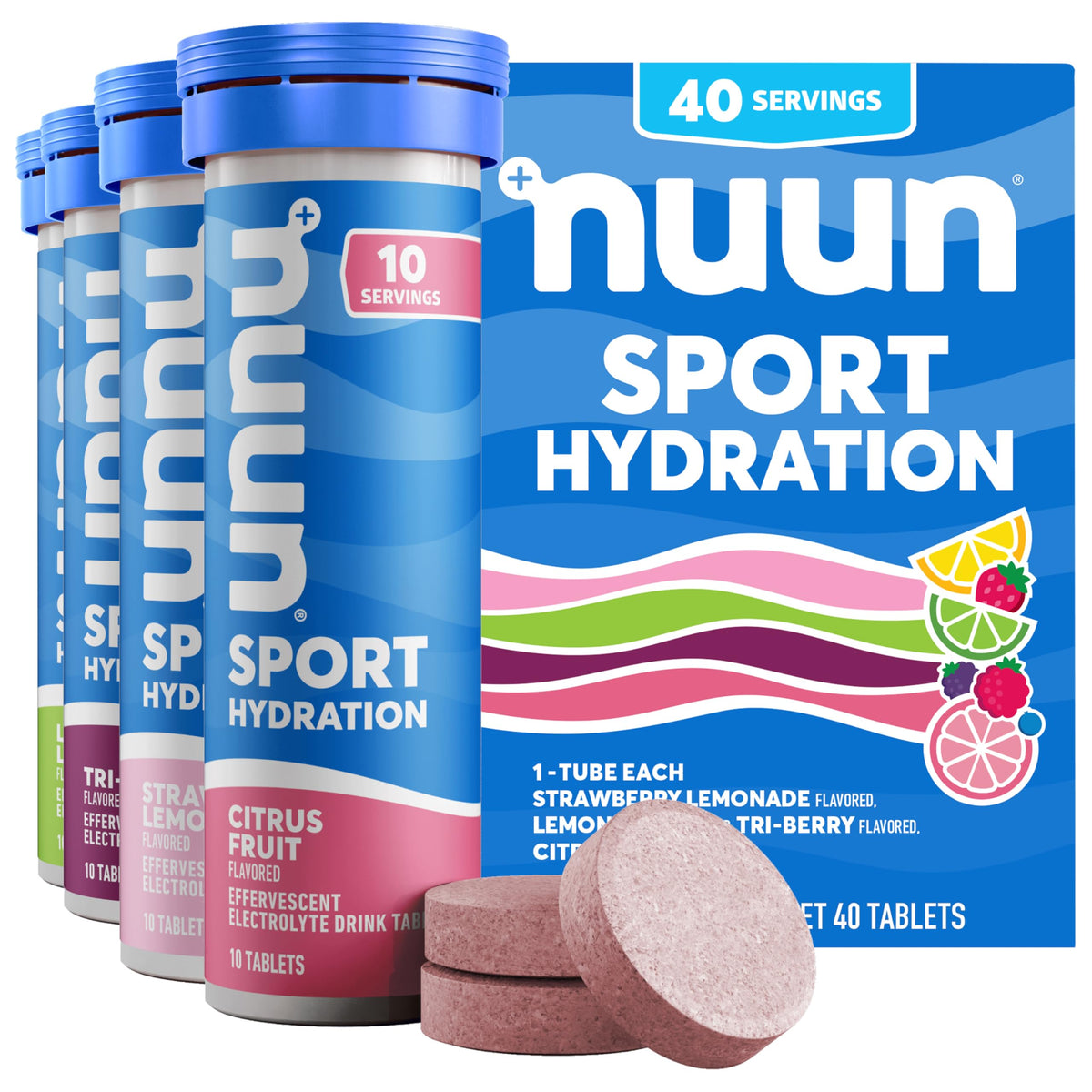 Nuun Sport Electrolyte Tablets with Magnesium, Calcium, Potassium, Chloride & Sodium, Gluten Free & Vegan, Mixed Flavors, 6 Pack (60 Servings Total)