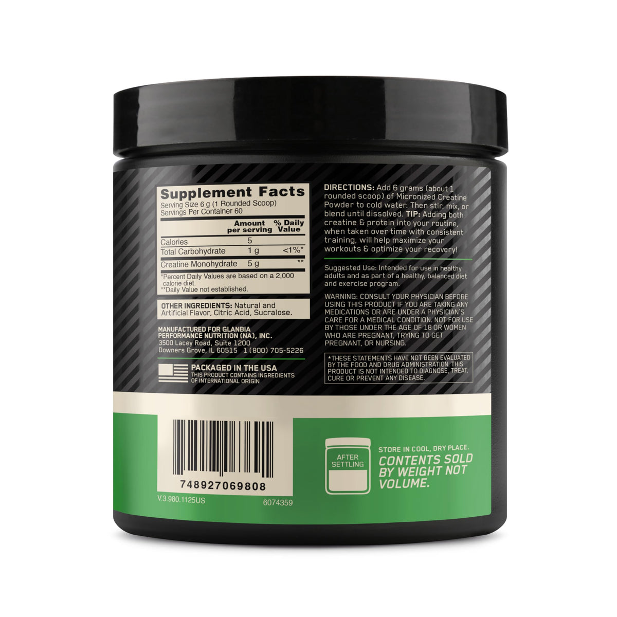 Optimum Nutrition Creatine Monohydrate Powder, Unflavored, 1.32 LB