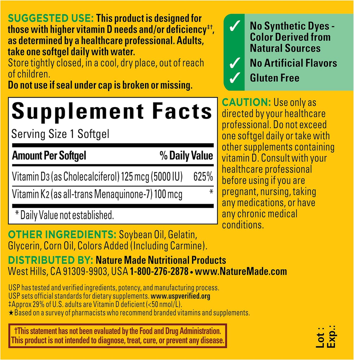 Nature Made Vitamin D3 K2 Supplement, 30 Softgels