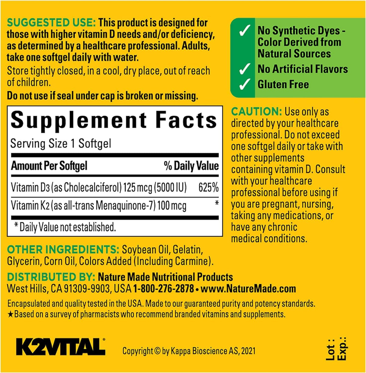 Nature Made Vitamin D3 K2 Supplement, 30 Softgels