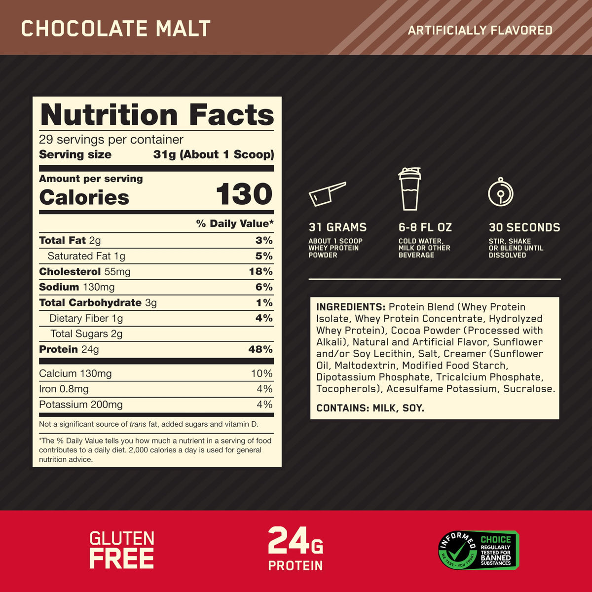 Optimum Nutrition Gold Standard Whey Protein, Double Rich Chocolate, 2 LB