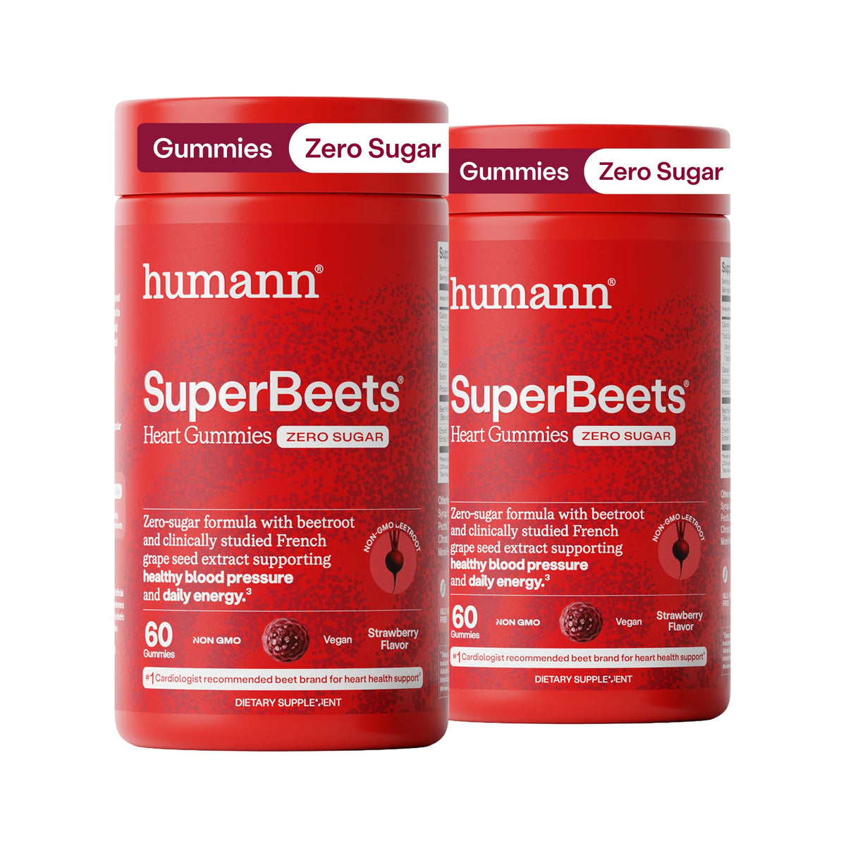 HumanN SuperBeets Heart Gummies Zero Sugar - Beet Gummy with Energy Support, Grape Seed Extract & Beetroot Powder - 60 Count