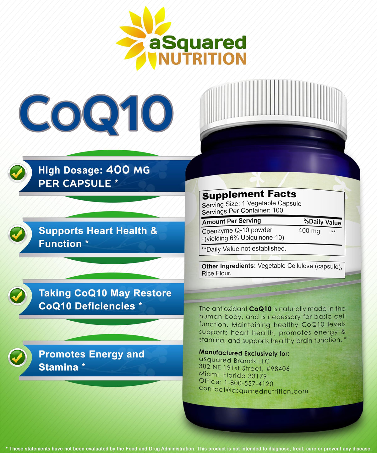 CoQ10 400mg - 200 Capsules - Co Q 10 Supplement - Coenzyme Q10 Pills - CQ10